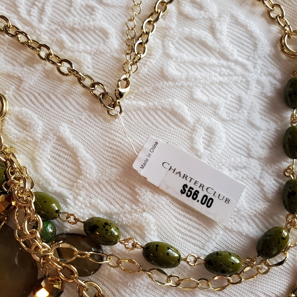 SOLD Charter Club Green & Gold Statement Necklace - Picture 3 of 6